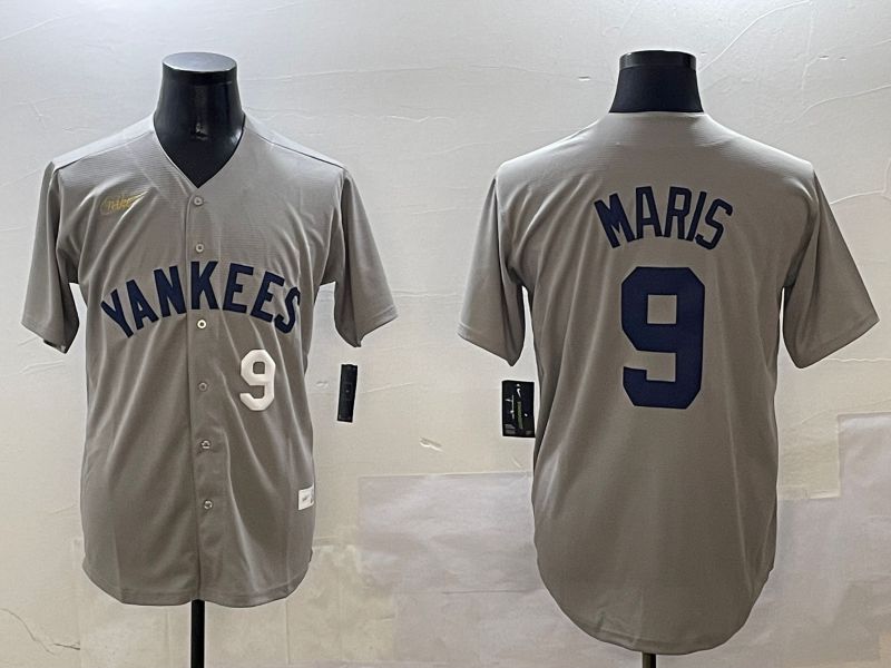 Men New York Yankees 9 Maris Grey Throwback Game 2025 Nike MLB Jersey style 3
